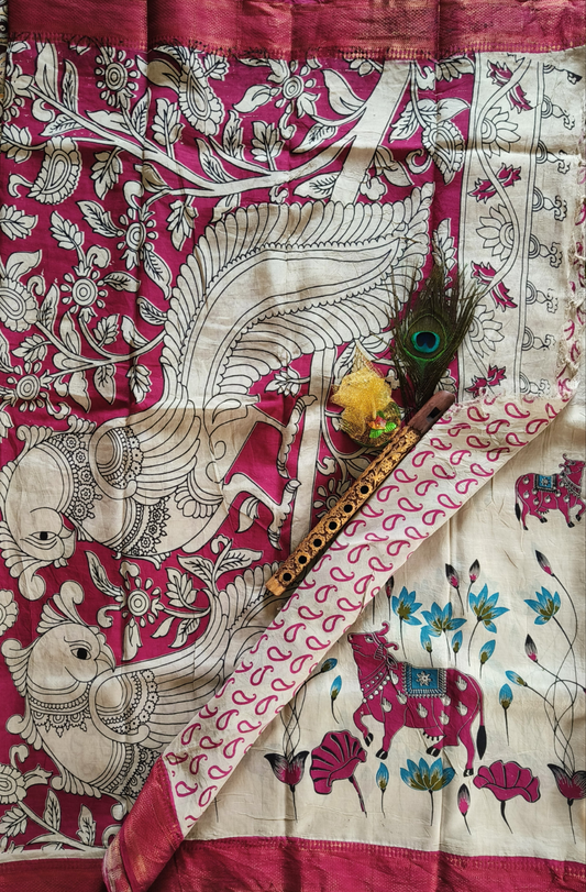 Kamal and Kamadhenu | Nizam Border | Kalamkaari Silk saree