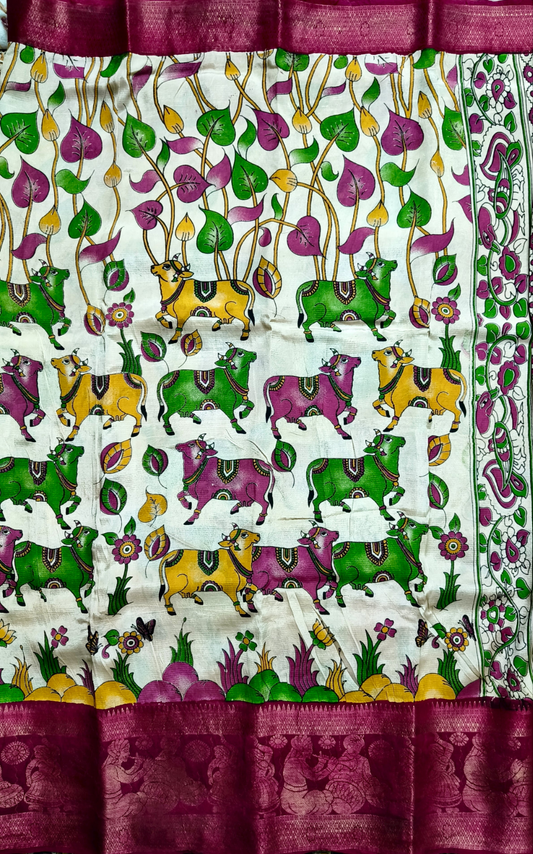 Kamadhenu | Kanchi Border | Kalamkaari Silk Saree
