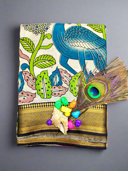 Krauncha | Nizam Border Kalamkaari Silk Saree