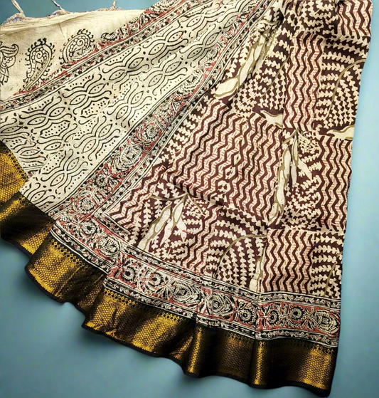 Block Print | Nizam Border | Kalamkaari Silk Saree