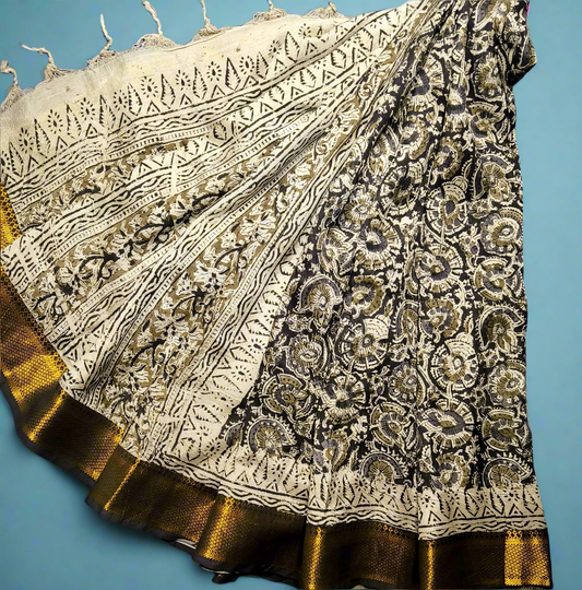 Block Print | Nizam Border | Kalamkaari Silk Saree