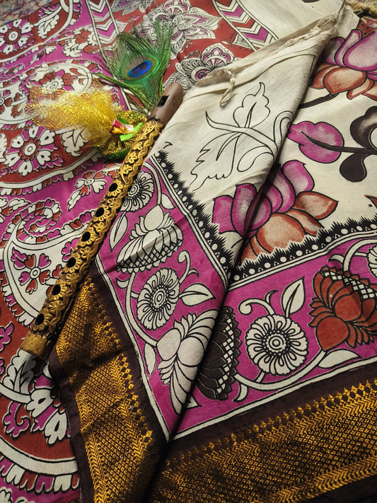 Kamal | Nizam Border | Printed Pen Kalamkaari Silk