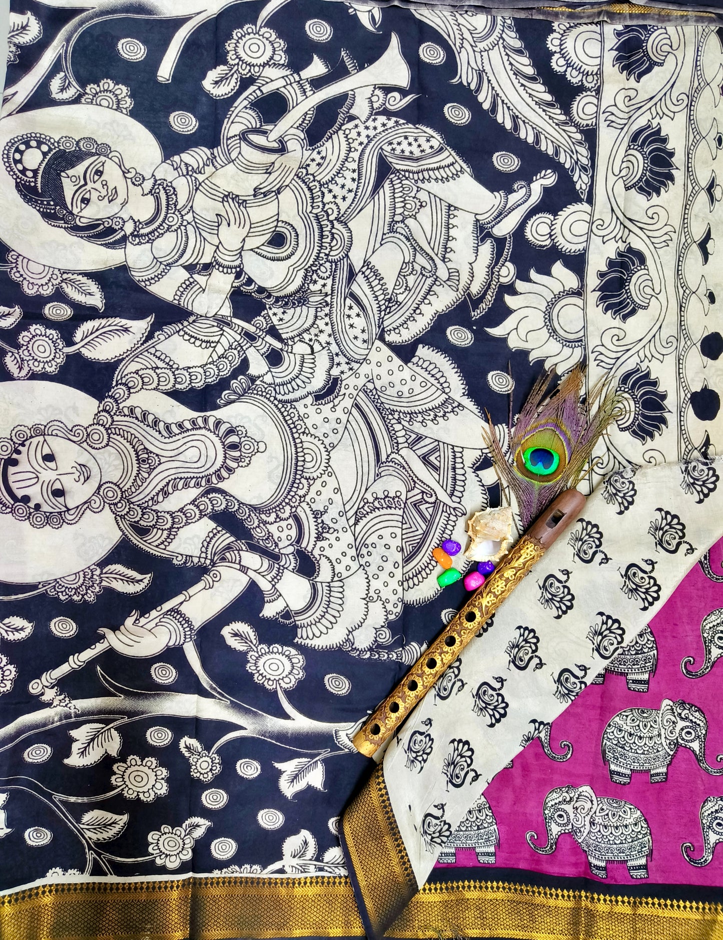 Iraavath | Nizam Border | Kalamkaari Silk Saree