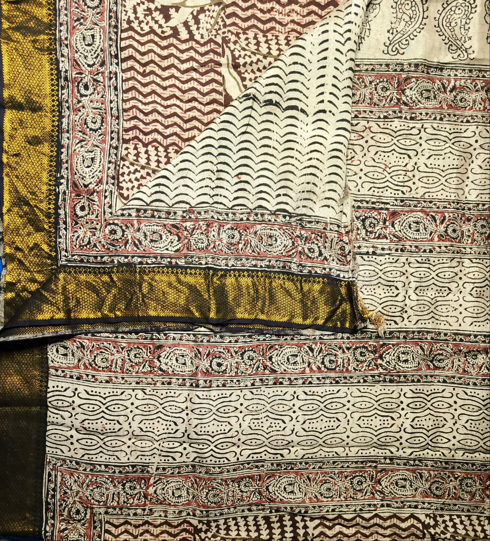 Block Print | Nizam Border | Kalamkaari Silk Saree