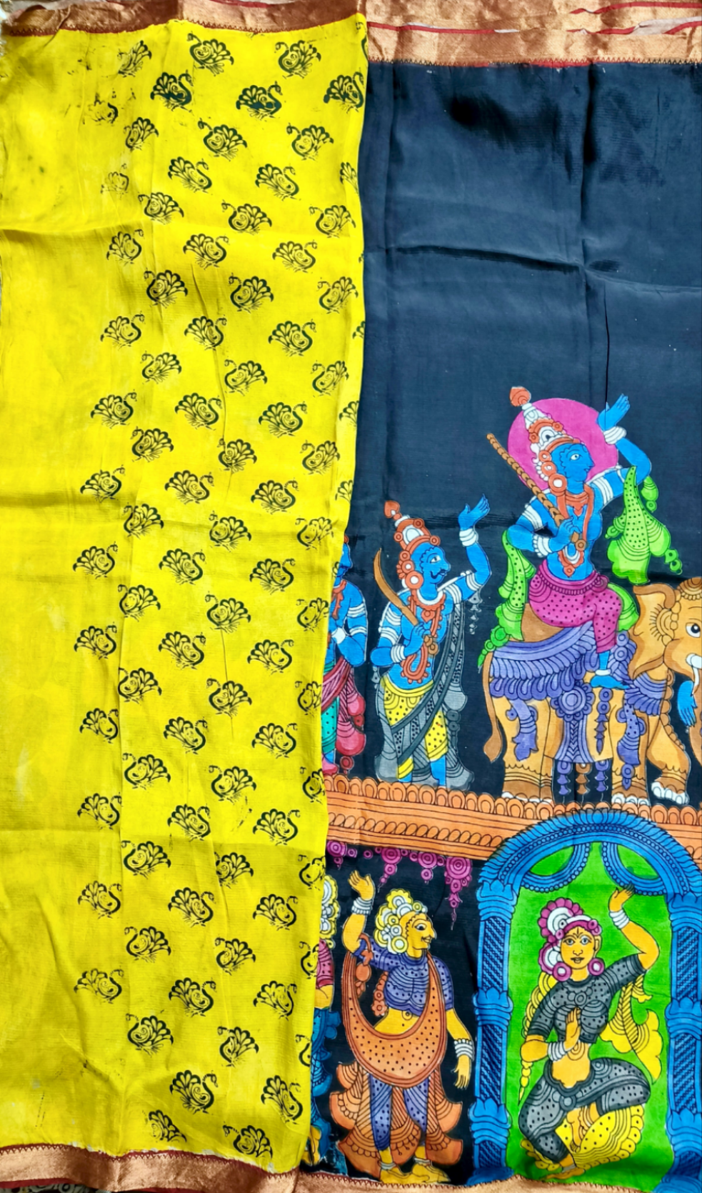 Yakshagaana | Handmade Pen Kalamkaari Silk Saree