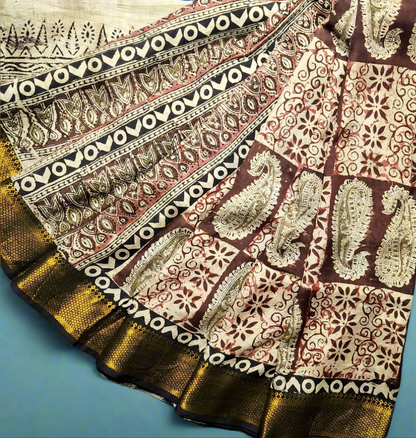Block Print | Nizam Border | Kalamkaari Silk Saree