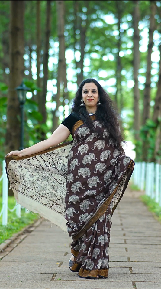 Iraavath  | Nizam Border | Kalamkaari Silk Saree