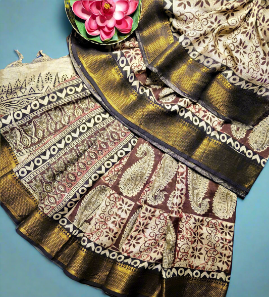 Block Print | Nizam Border | Kalamkaari Silk Saree
