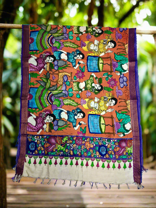 Original Pen Kalamkaari Silk Duppatta | Nizam Border