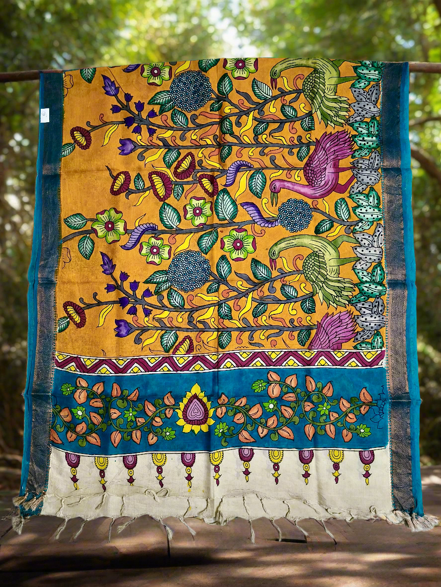 Original Pen Kalamkaari Silk Duppatta | Nizam Border