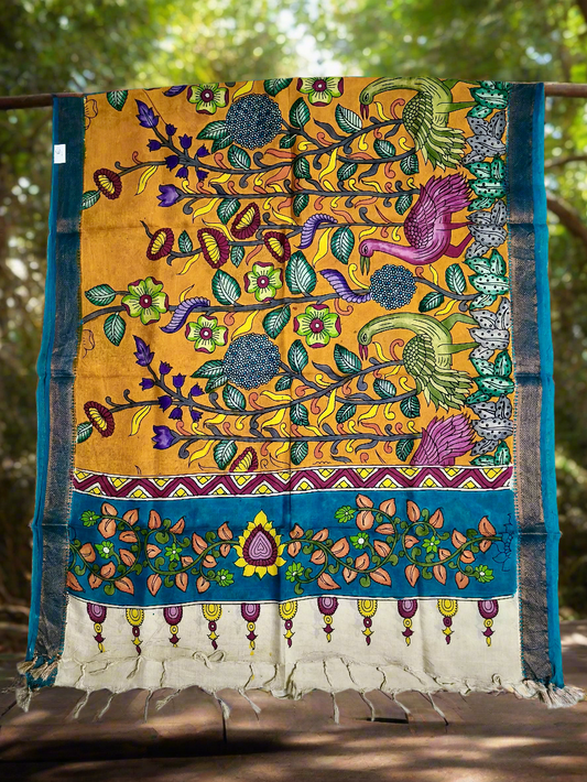 Original Pen Kalamkaari Silk Duppatta | Nizam Border
