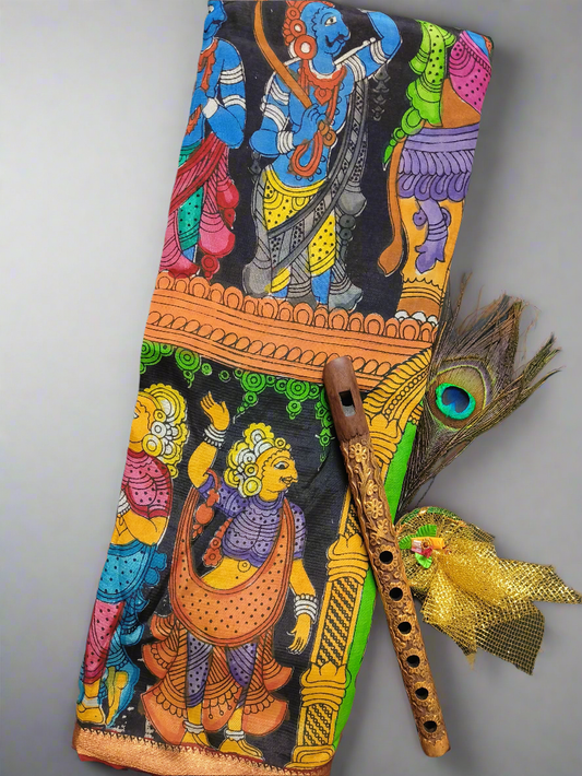 Yakshagaana | Handmade Pen Kalamkaari Silk Saree
