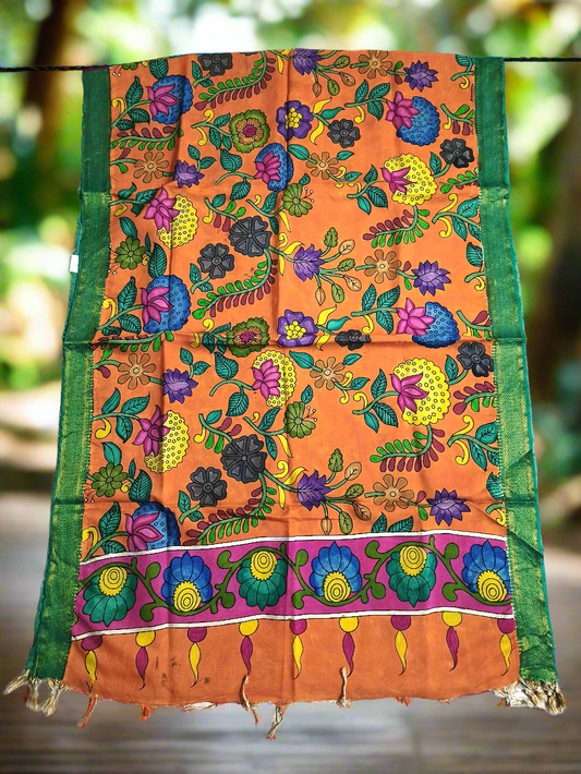 Original Pen Kalamkaari Silk Dupatta | Nizam Border