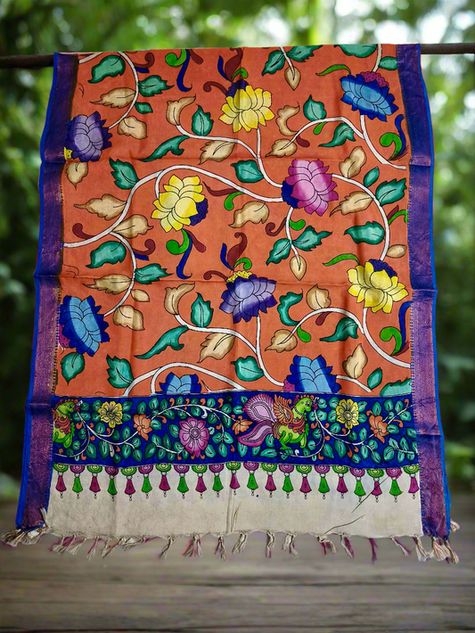 Original Pen Kalamkaari Silk Duppatta | Nizam Border