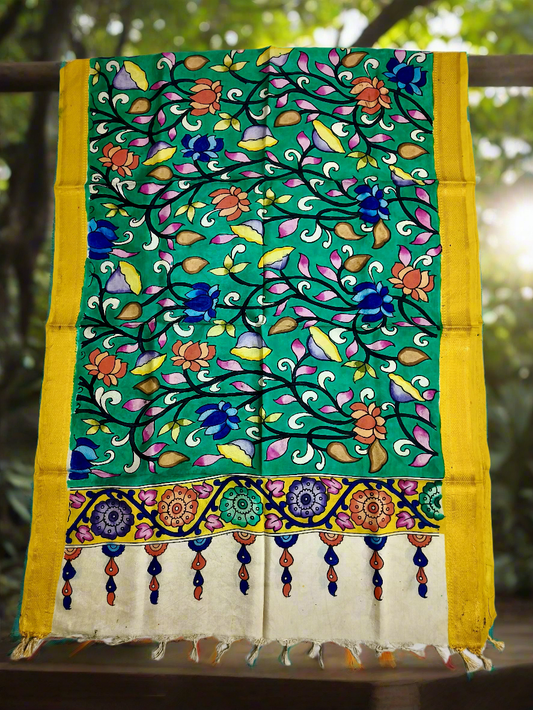 Original Pen Kalamkaari Silk  Duppatta| Nizam Border