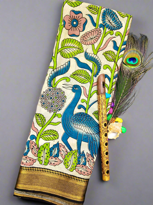 Krauncha | Nizam Border Kalamkaari Silk Saree
