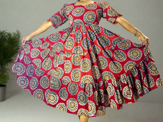 Kalamkaari | Pure Cotton |  Flared Long Frock