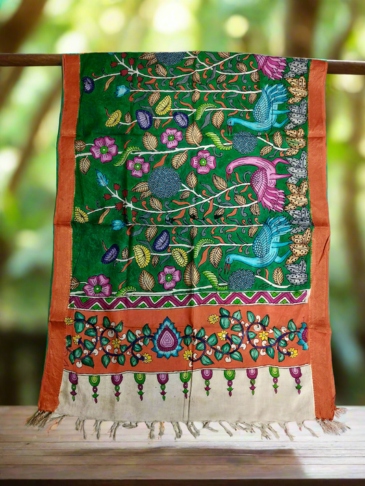 Original Pen Kalamkaari Silk Duppatta | Nizam Border