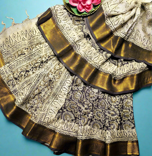 Block Print | Nizam Border | Kalamkaari Silk Saree