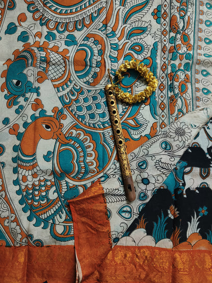 Kamadhenu Pichwai | Kanchi Border | Kalamkaari Silk Saree