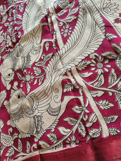 Kamal and Kamadhenu | Nizam Border | Kalamkaari Silk saree