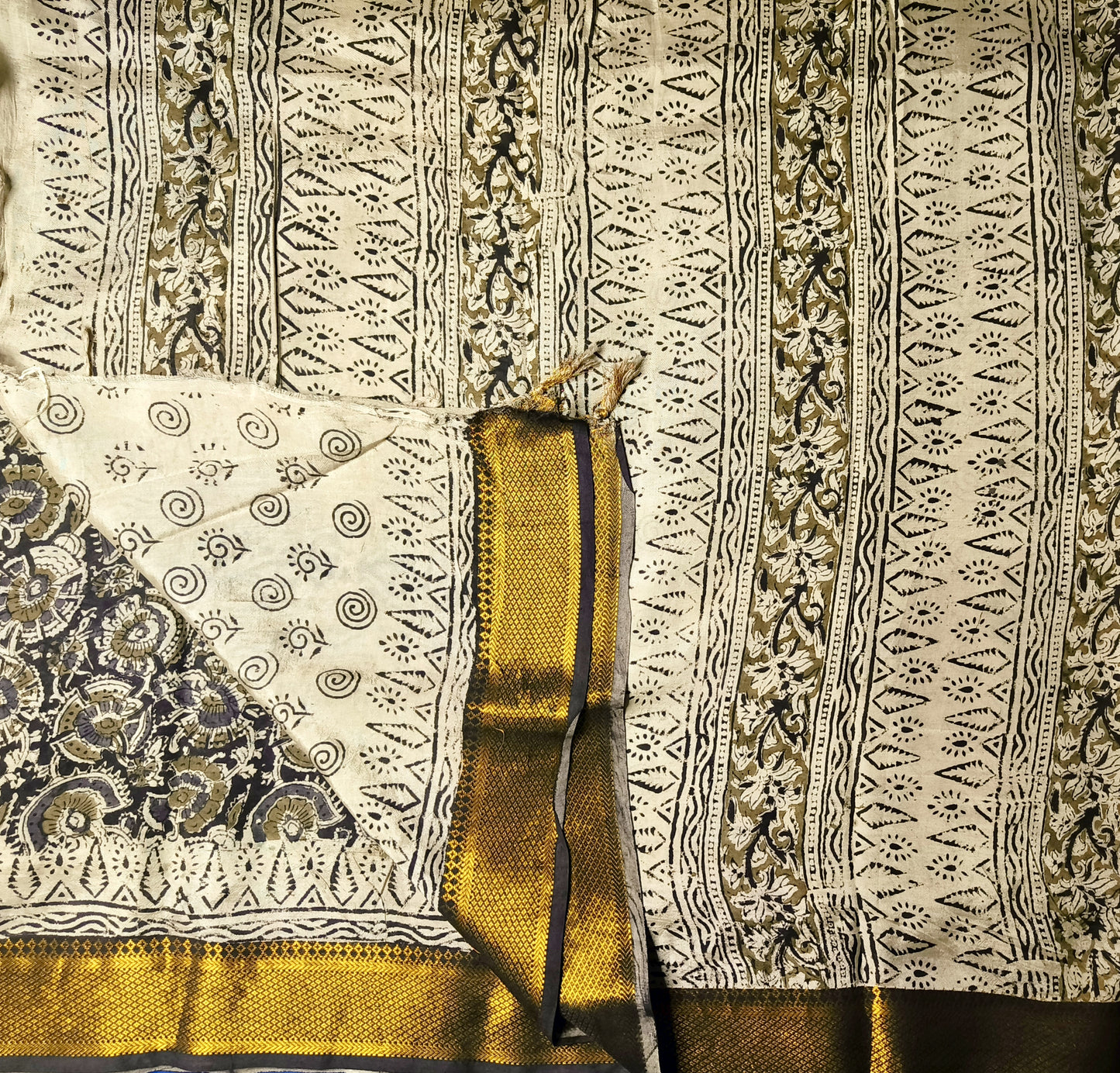 Block Print | Nizam Border | Kalamkaari Silk Saree