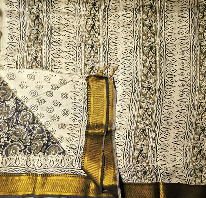 Block Print | Nizam Border | Kalamkaari Silk Saree