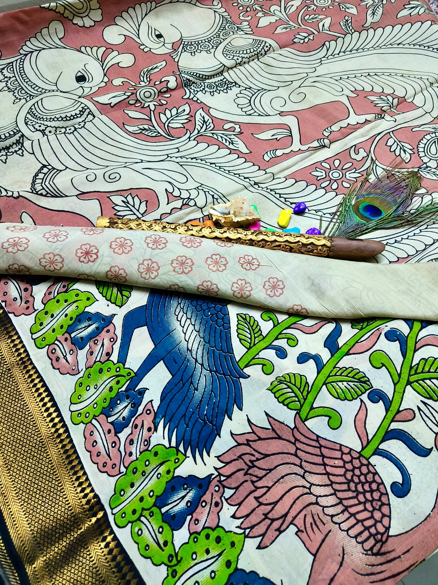 Krauncha | Nizam Border Kalamkaari Silk Saree