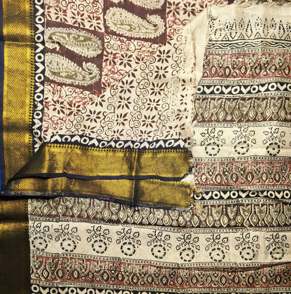 Block Print | Nizam Border | Kalamkaari Silk Saree