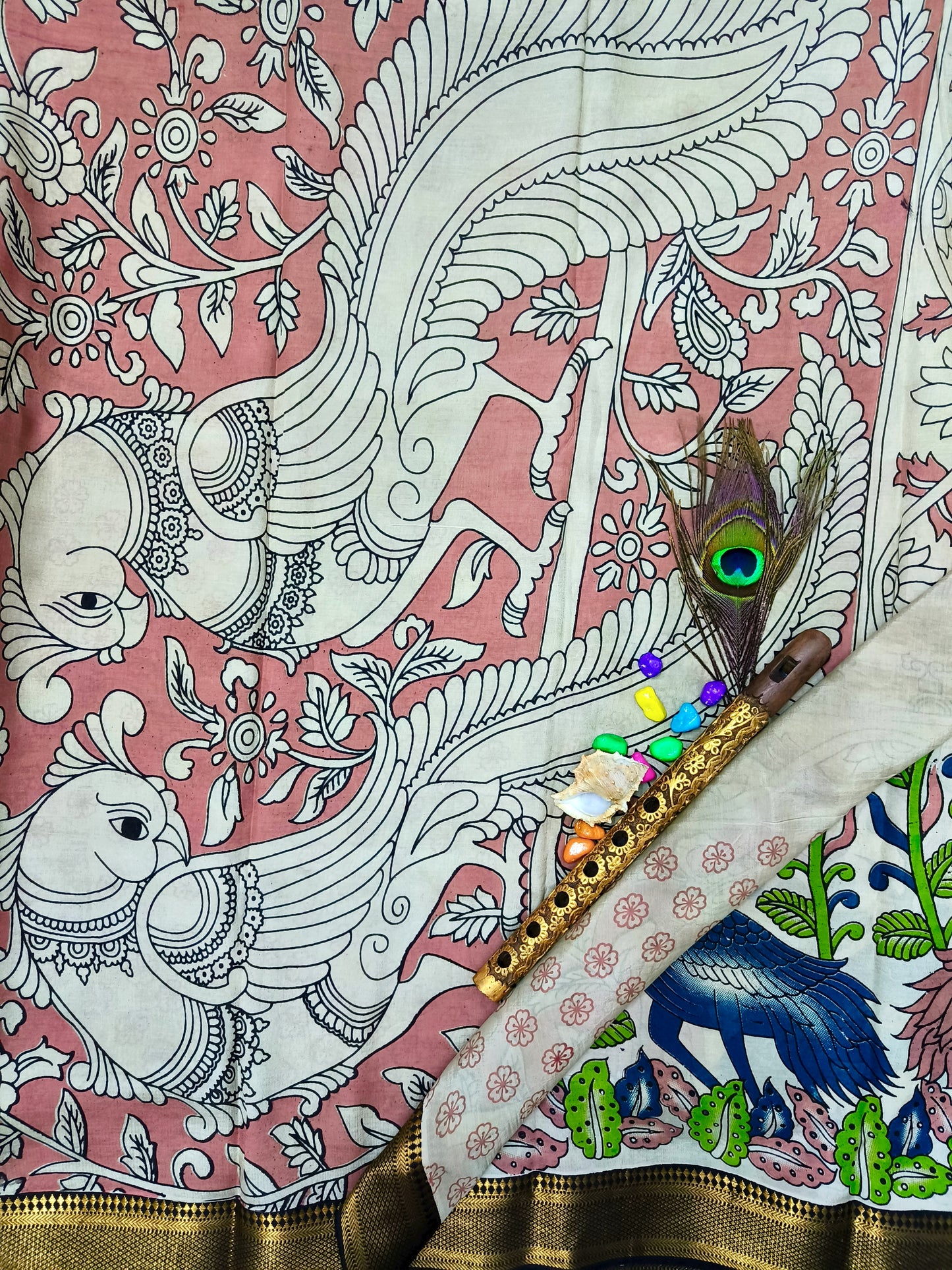 Krauncha | Nizam Border Kalamkaari Silk Saree