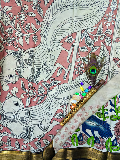Krauncha | Nizam Border Kalamkaari Silk Saree