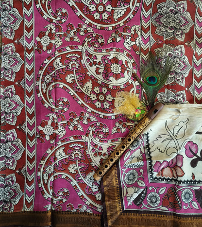 Kamal | Nizam Border | Printed Pen Kalamkaari Silk