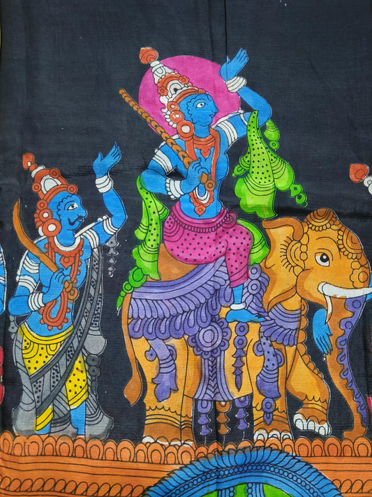 Yakshagaana | Handmade Pen Kalamkaari Silk Saree